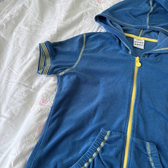 RARE Adidas Blue Hooded Terry Cloth Sweater with Yellow Accents - Picture 4 of 10